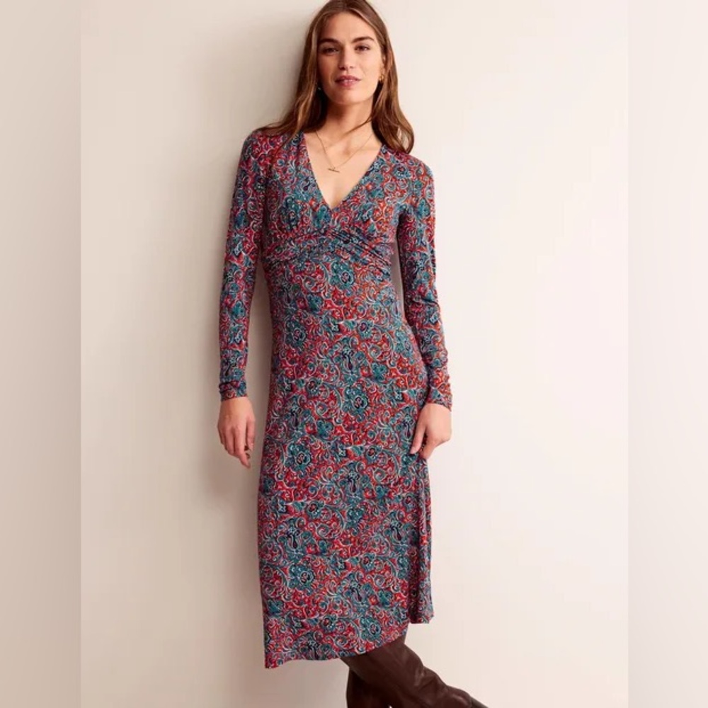 Boden Elodie Empire Midi Dress in Fiesta Orange - Picture 2 of 4